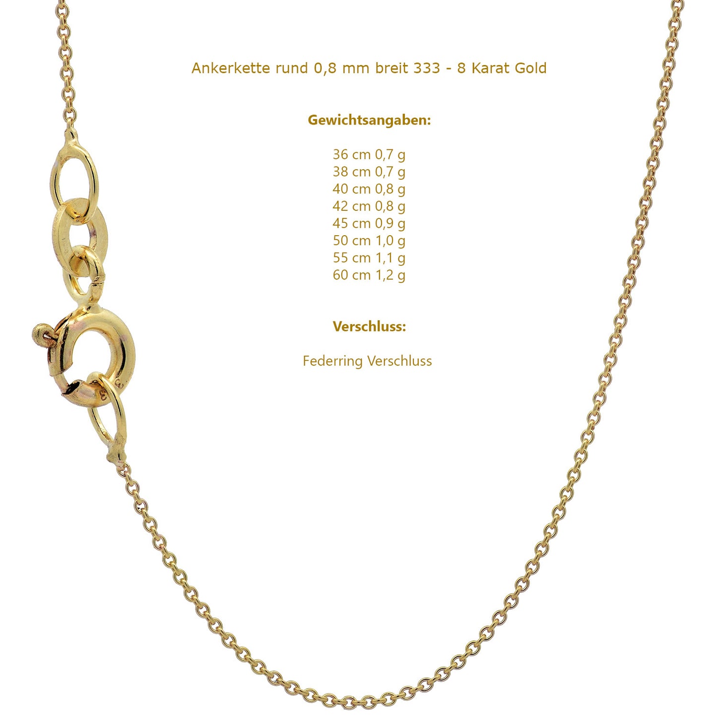 Goldkette Ankerkette rund edle Halskette  massiv 333 - 8 Karat Gold
