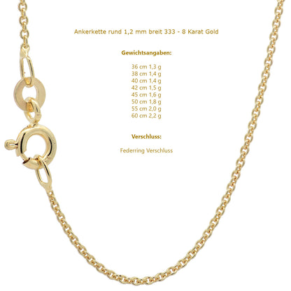 Goldkette Ankerkette rund edle Halskette  massiv 333 - 8 Karat Gold