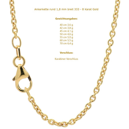 Goldkette Ankerkette rund edle Halskette  massiv 333 - 8 Karat Gold