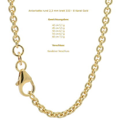 Goldkette Ankerkette rund edle Halskette  massiv 333 - 8 Karat Gold