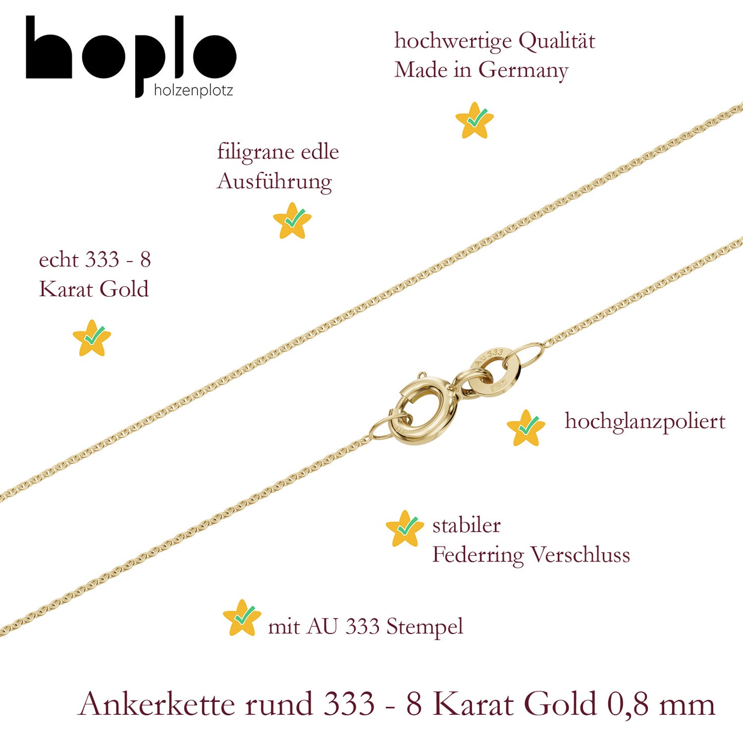 Goldkette Ankerkette rund edle Halskette  massiv 333 - 8 Karat Gold