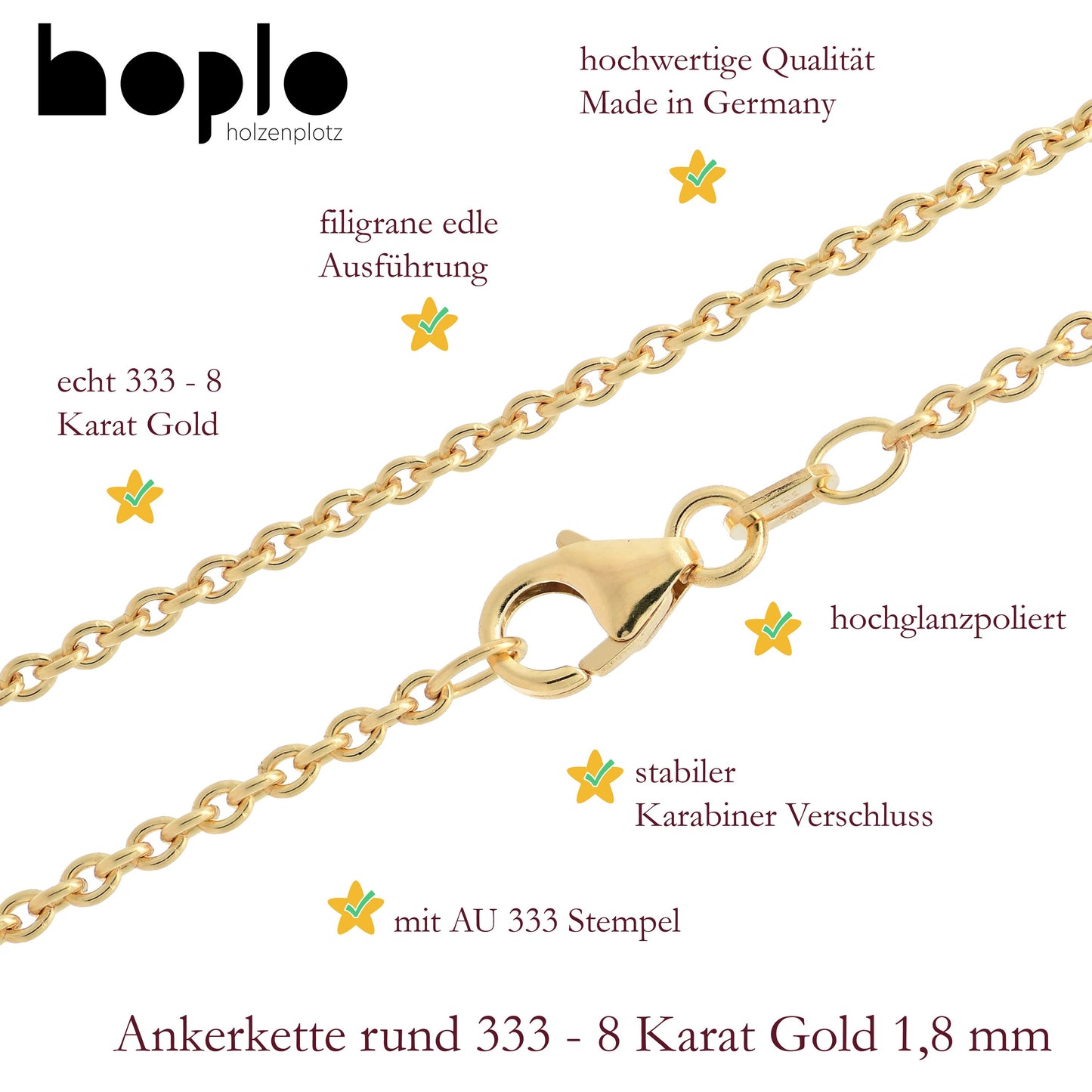 Goldkette Ankerkette rund edle Halskette  massiv 333 - 8 Karat Gold