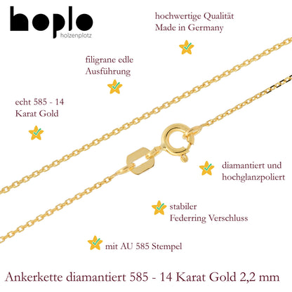 Goldkette Ankerkette diamantiert Halskette 2,2 mm - 585-14 Karat Gold