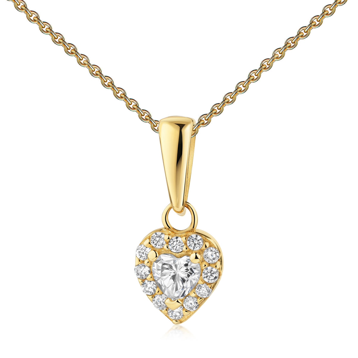 Anhänger Herz Zirkonia  333 Gold mit vergoldeter Ankerkette 1,1 mm