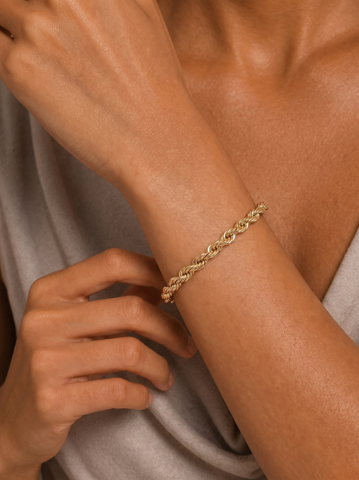 Kordelkette hohl Armkette Gold Armband Breite 4,5 mm 585-14 Karat Gold