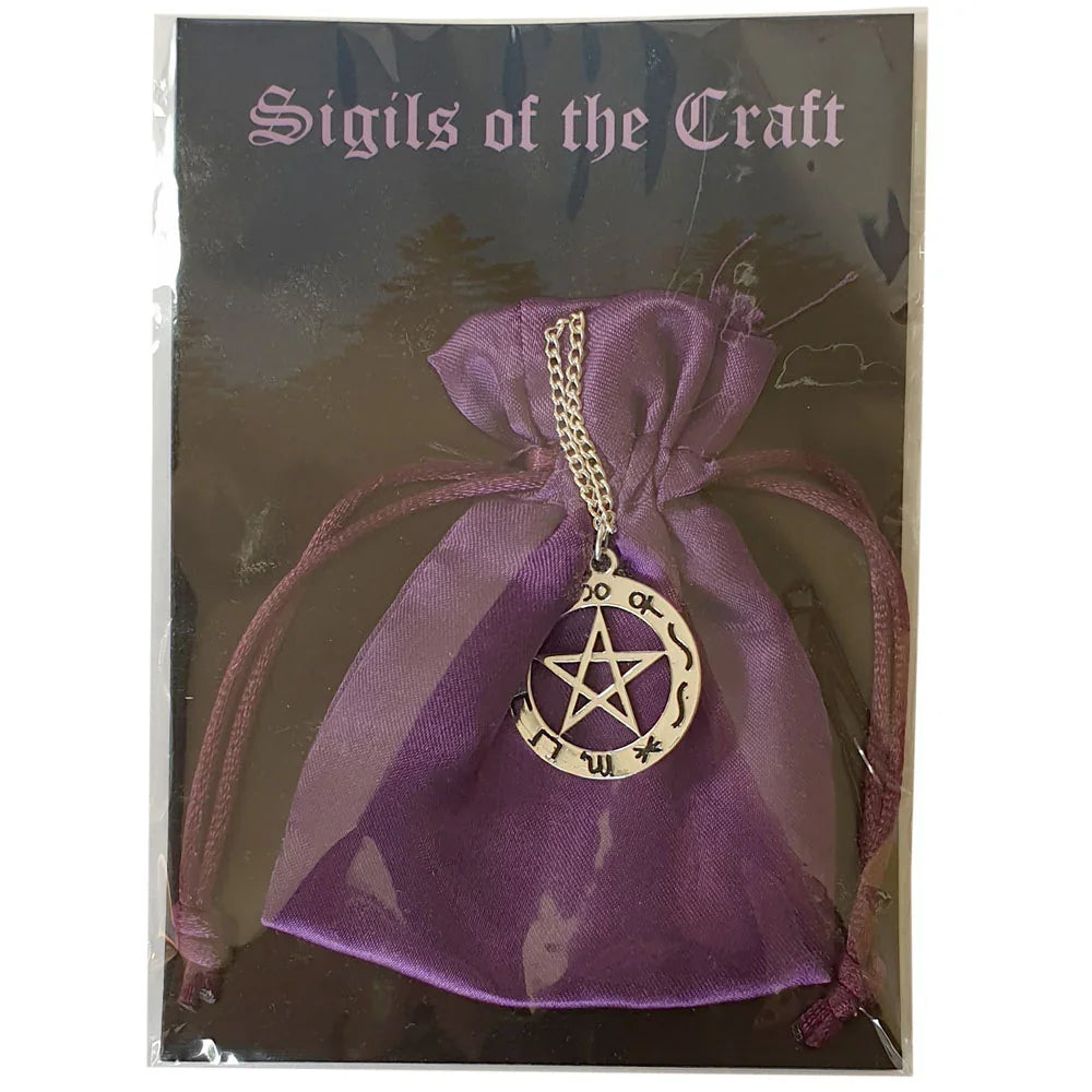 Offenes Pentagramm Schmuck Anhänger versilbert mit Kette Satinbeutel 24 mm