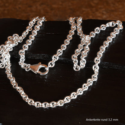 Silberkette Echt 925 Sterlingsilber Ankerkette rund Silber Halskette - Damenkette und Herrenkette Made in Germany