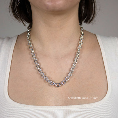 Silberkette Echt 925 Sterlingsilber Ankerkette rund Silber Halskette - Damenkette und Herrenkette Made in Germany