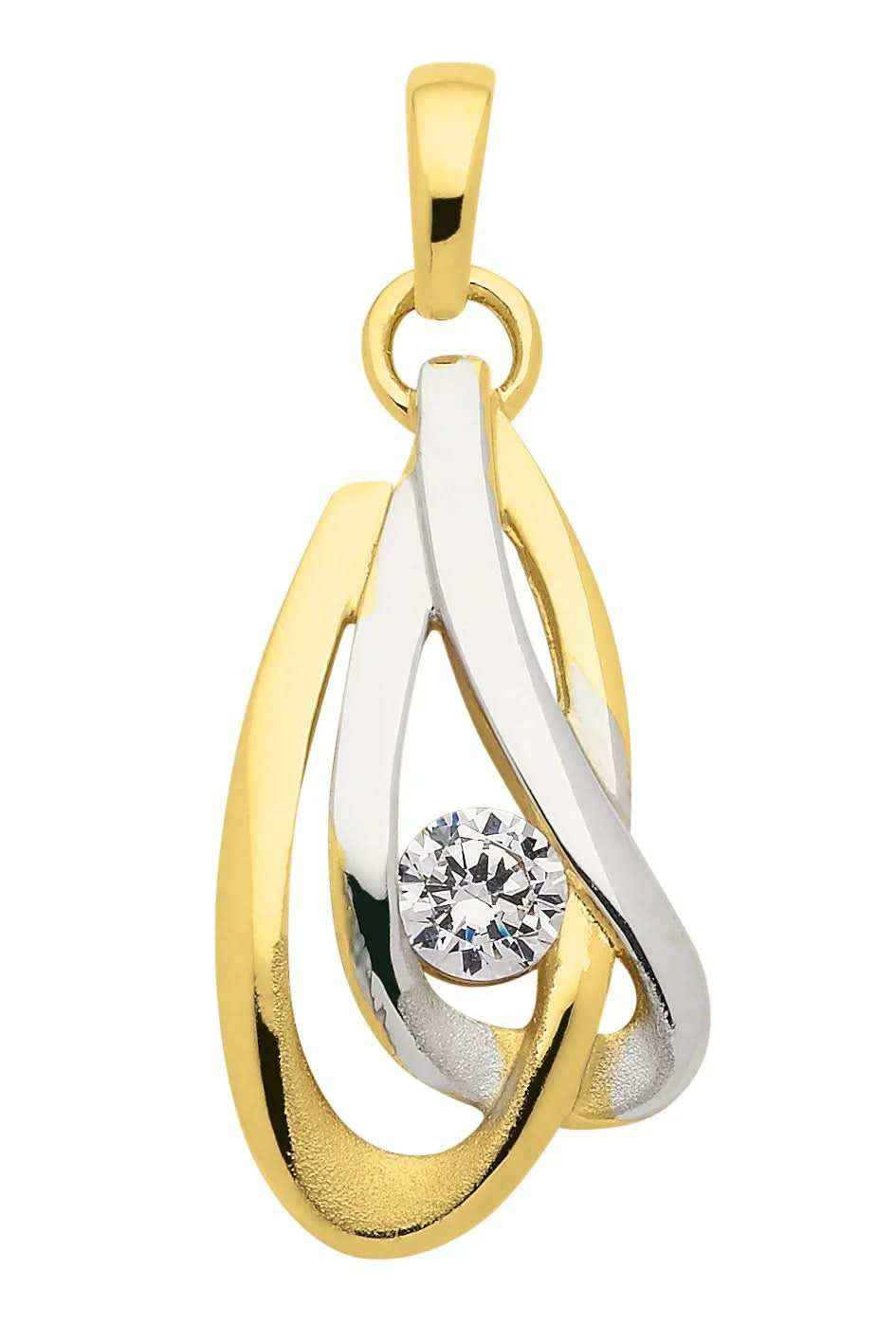 Anhänger aus Gold rhodiniert mit Zirkonia Steinen aus massiv 333 - 8 kt Gelbgold mit massiver Goldkette