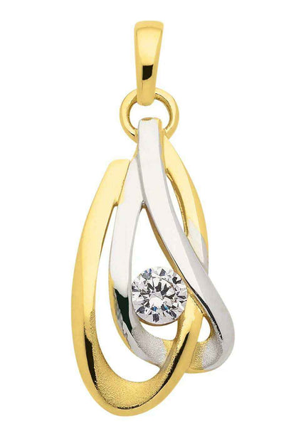 Anhänger aus Gold rhodiniert mit Zirkonia Steinen aus massiv 333 - 8 kt Gelbgold mit massiver Goldkette