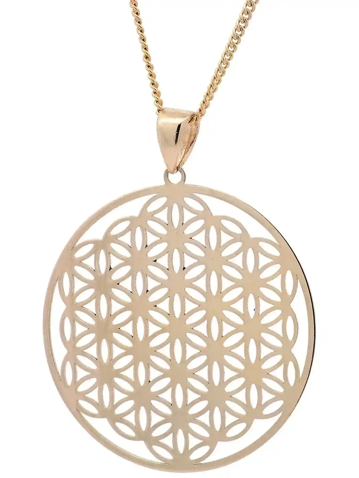 Anhänger Blume des Lebens mit 1,1 mm Goldkette 585-14 Karat Gold