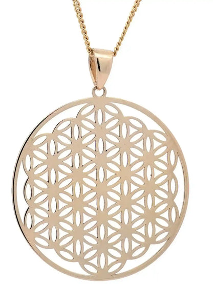 Anhänger Blume des Lebens mit 1,1 mm Goldkette 585-14 Karat Gold