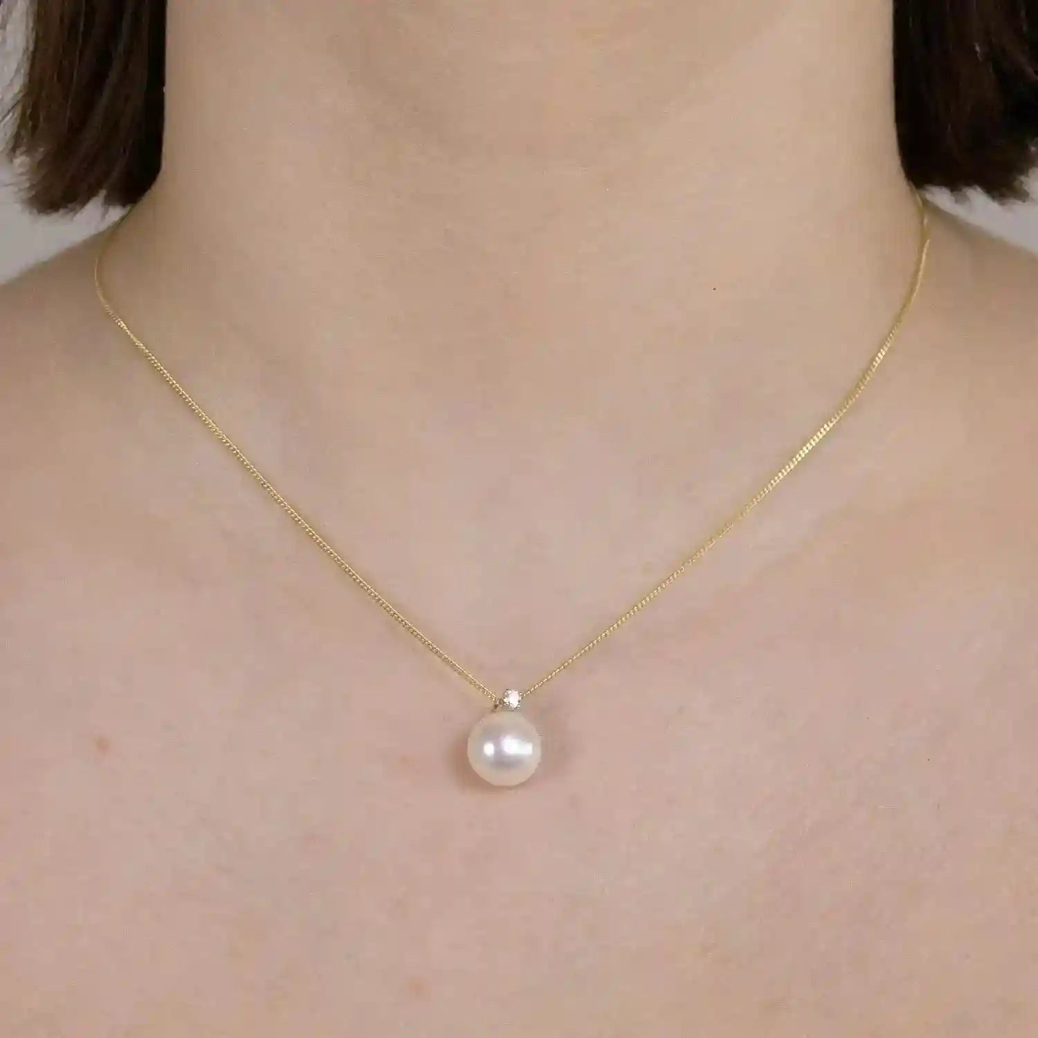 Anhänger Brillant und Süswasserperle 585 Gold mit verg. Silberkette - Firma Holzenplotz - Silberketten-Goldketten.de 