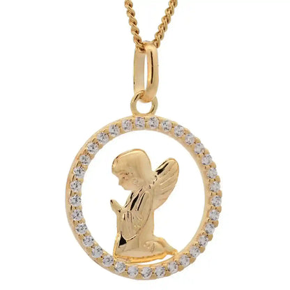 Anhänger Engel massiv 333 -8 Karat Gold mit vergoldeter Silberkette - Firma Holzenplotz - Silberketten-Goldketten.de 