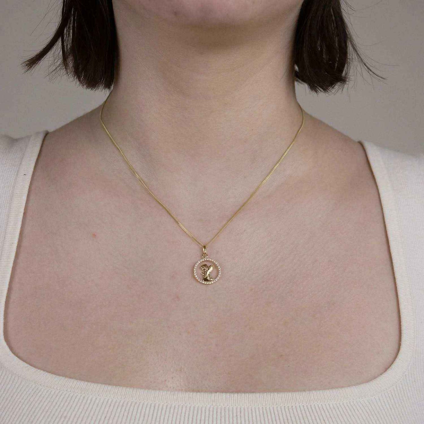 Anhänger Engel massiv 333 -8 Karat Gold mit vergoldeter Silberkette - Firma Holzenplotz - Silberketten-Goldketten.de 