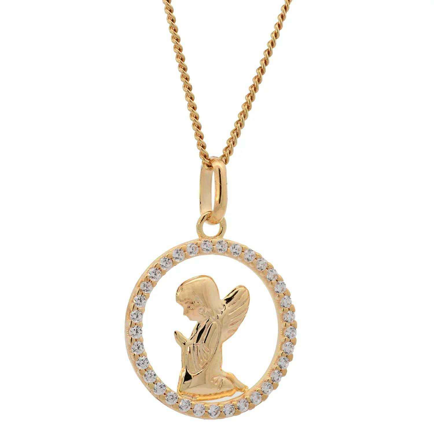 Anhänger Engel massiv 333 -8 Karat Gold mit vergoldeter Silberkette - Firma Holzenplotz - Silberketten-Goldketten.de 