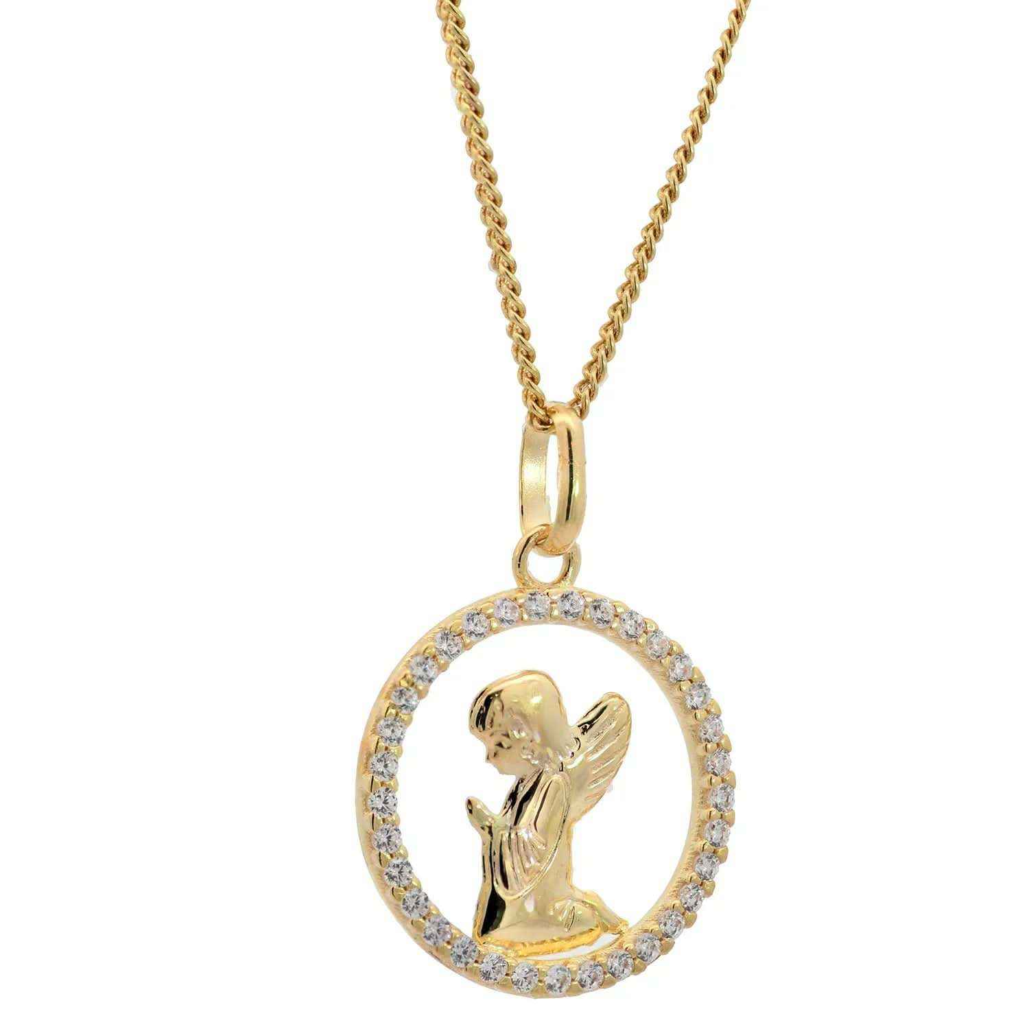 Anhänger Engel massiv 333 -8 Karat Gold mit vergoldeter Silberkette - Firma Holzenplotz - Silberketten-Goldketten.de 