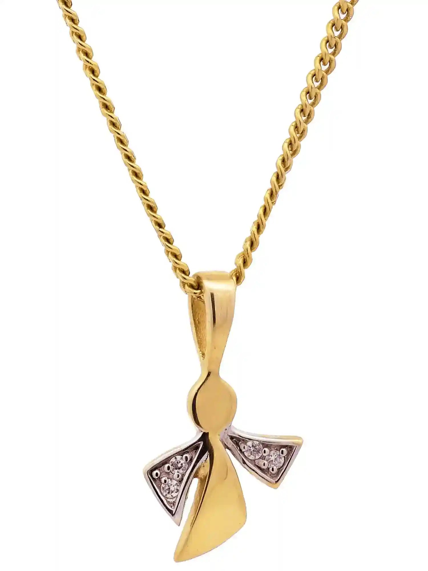 Anhänger Engel Zirkonia 333 Gold mit vergoldeter Silberkette - Firma Holzenplotz - Silberketten-Goldketten.de 