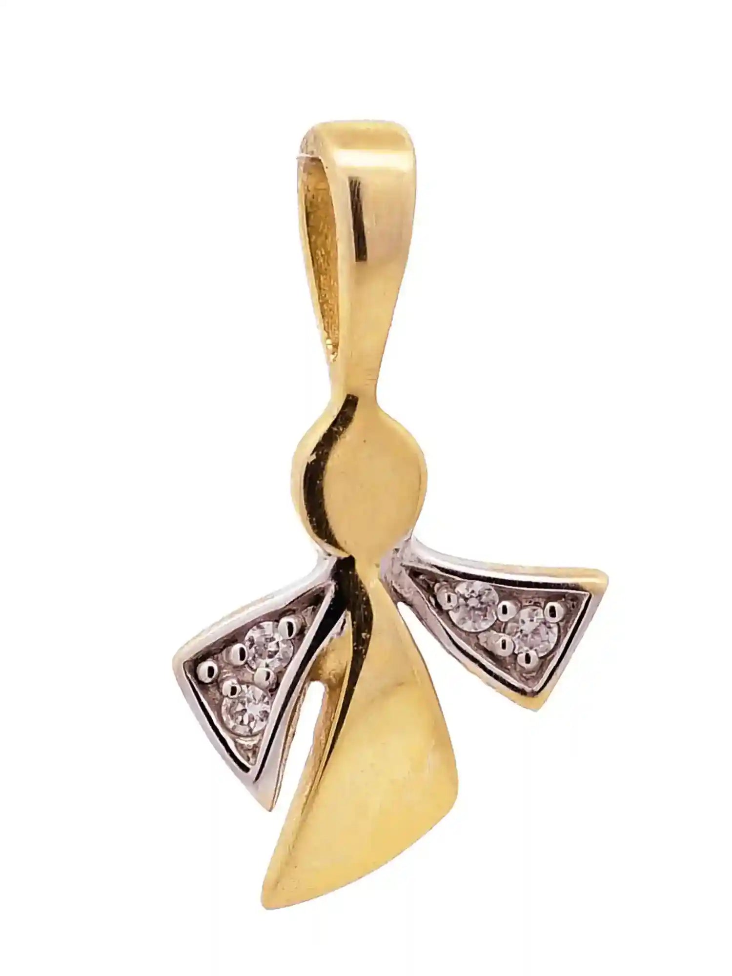 Anhänger Engel Zirkonia 333 Gold mit vergoldeter Silberkette - Firma Holzenplotz - Silberketten-Goldketten.de 