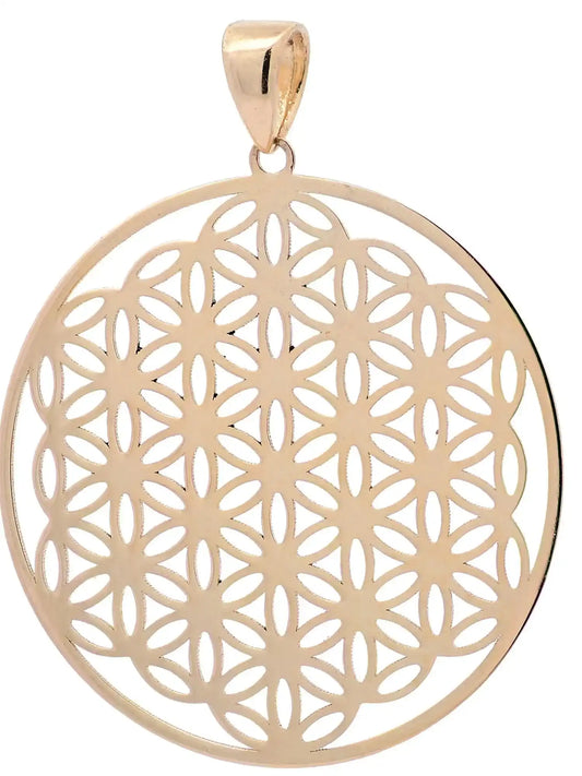 Anhänger für Halskette Blume des Lebens echt massiv 585-14 Karat Gold