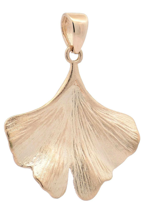 Anhänger für Halskette Ginkgoblatt echt massiv 585-14 Karat Gold