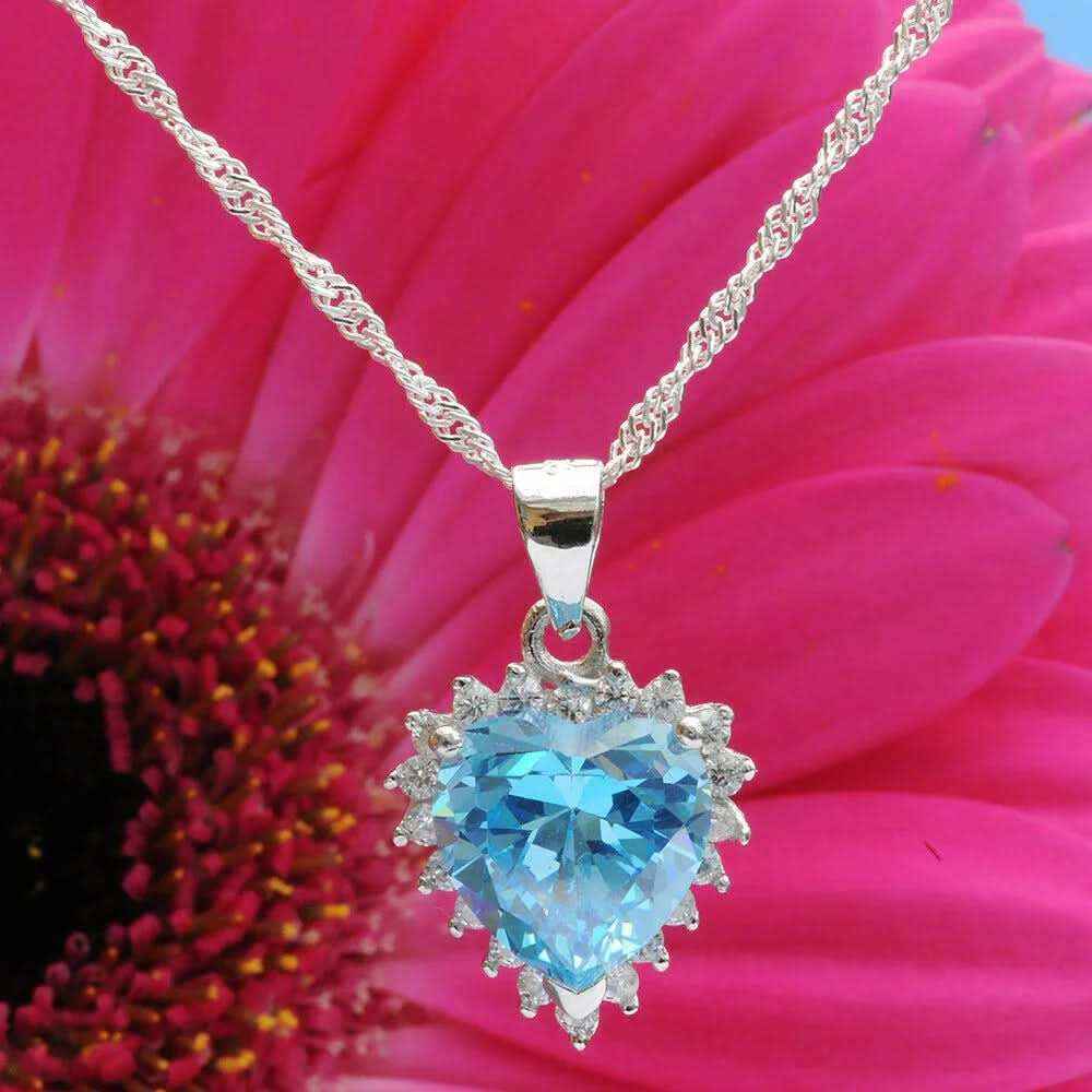 Anhänger Herz mit blauem Zirkonia Herz Crystal mit Singapurkette 925 S