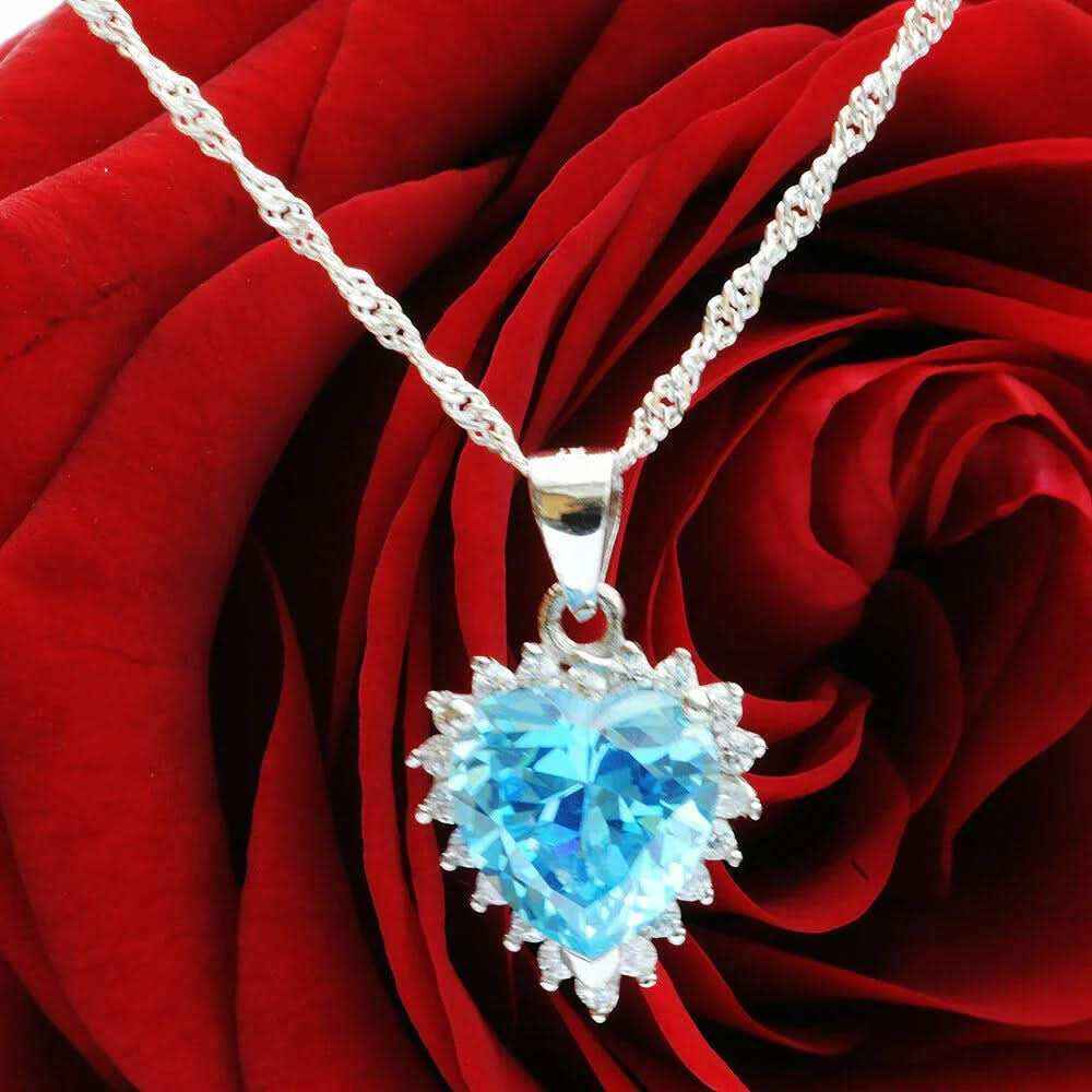 Anhänger Herz mit blauem Zirkonia Herz Crystal mit Singapurkette 925 S