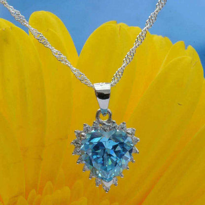 Anhänger Herz mit blauem Zirkonia Herz Crystal mit Singapurkette 925 S