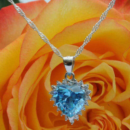 Anhänger Herz mit blauem Zirkonia Herz Crystal mit Singapurkette 925 S