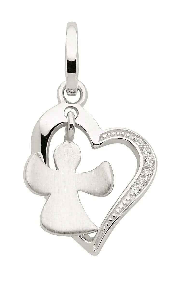 Anhänger Herz mit Engel Kettenanhänger Silber mit Zirkonia massiv 925 - Firma Holzenplotz - Silberketten-Goldketten.de 