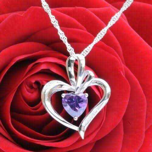 Anhänger Herz mit violettem Stein Zirkonia Crystal mit Singapurkette 9