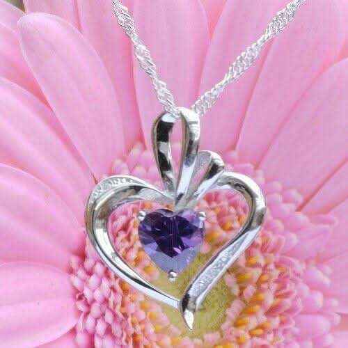 Anhänger Herz mit violettem Stein Zirkonia Crystal mit Singapurkette 9