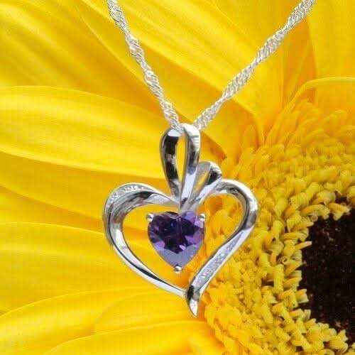 Anhänger Herz mit violettem Stein Zirkonia Crystal mit Singapurkette 9