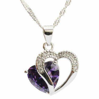 Anhänger Herz mit violettem Zirkonia Herz Crystal mit Singapurkette 92