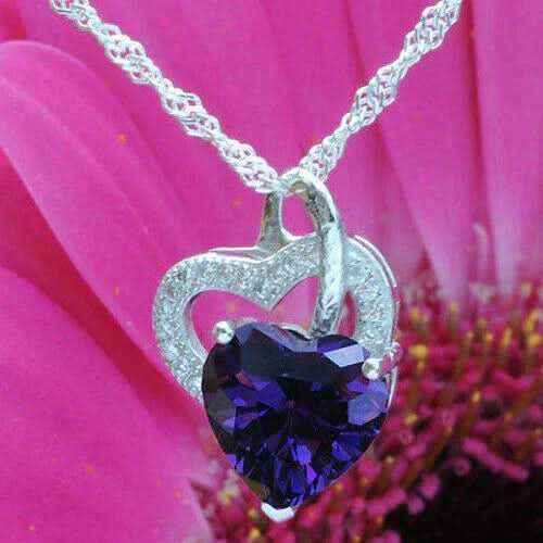 Anhänger Herz mit violettem Zirkonia Herz Crystal mit Singapurkette 92
