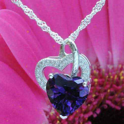 Anhänger Herz mit violettem Zirkonia Herz Crystal mit Singapurkette 92