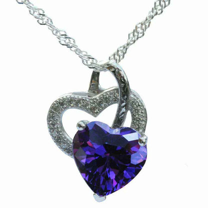Anhänger Herz mit violettem Zirkonia Herz Crystal mit Singapurkette 92