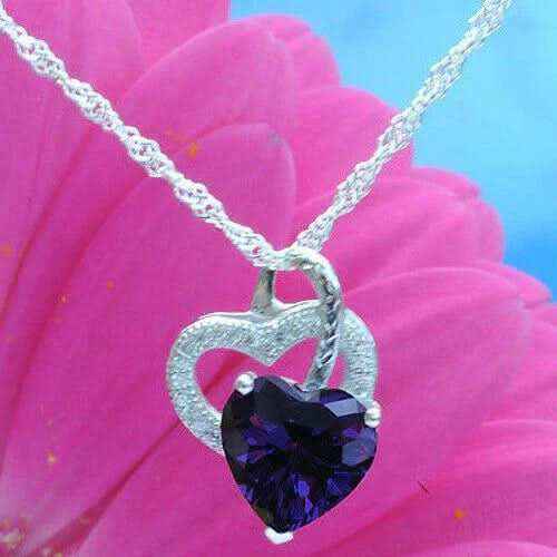 Anhänger Herz mit violettem Zirkonia Herz Crystal mit Singapurkette 92
