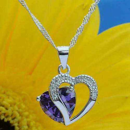 Anhänger Herz mit violettem Zirkonia Herz Crystal mit Singapurkette 92