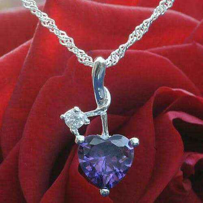 Anhänger Herz mit violettem Zirkonia Herz und weißem Zirkonia Stein mi