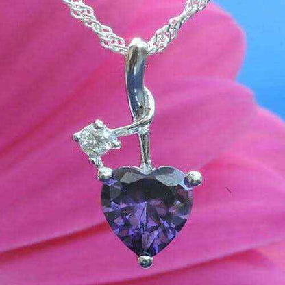 Anhänger Herz mit violettem Zirkonia Herz und weißem Zirkonia Stein mi