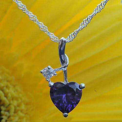 Anhänger Herz mit violettem Zirkonia Herz und weißem Zirkonia Stein mi