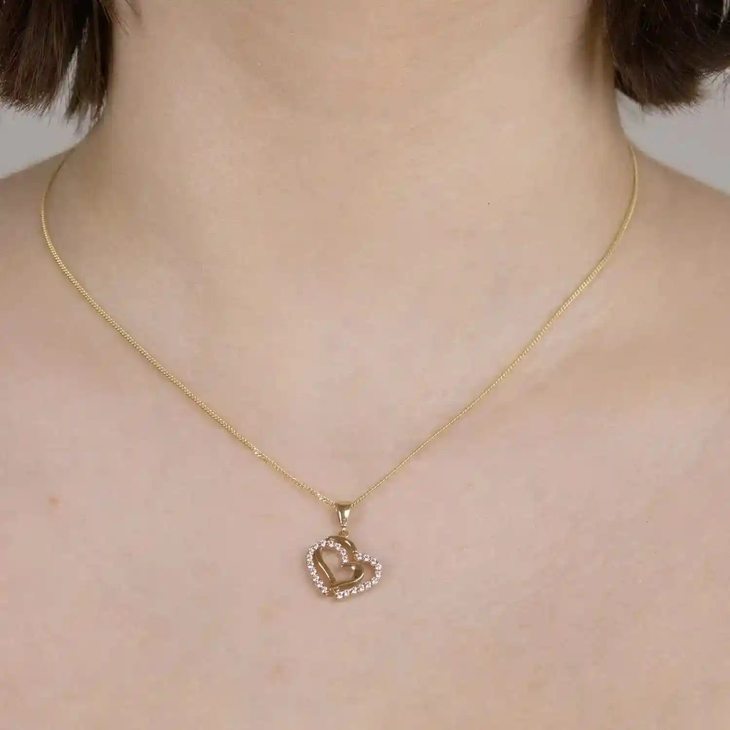 Anhänger Herz Zirkonia 333-8 Karat Gold mit vergoldeter Silberkette - Firma Holzenplotz - Silberketten-Goldketten.de 