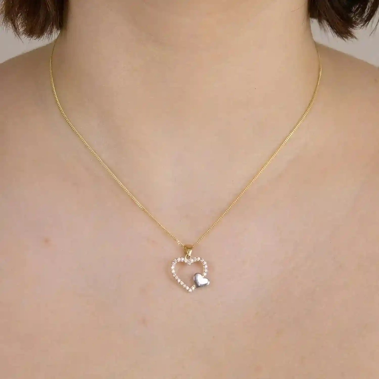 Anhänger Herz Zirkonia 333 Gold mit vergoldeter Silberkette - Firma Holzenplotz - Silberketten-Goldketten.de 