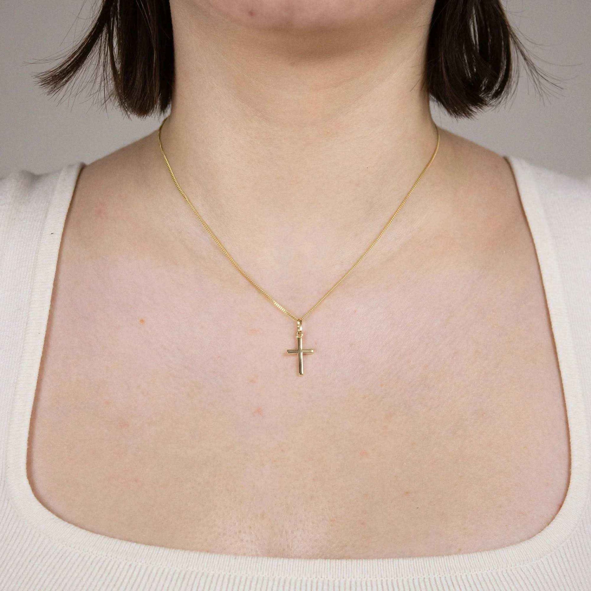 Anhänger Kreuz 333-8 Karat Gold mit vergoldeter Silberkette - Firma Holzenplotz - Silberketten-Goldketten.de 