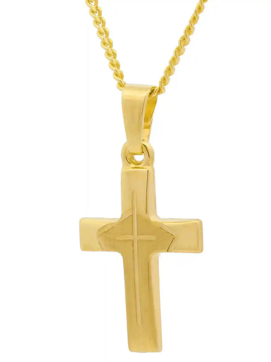 Anhänger Kreuz 333-8 Karat Gold mit vergoldeter Silberkette - Firma Holzenplotz - Silberketten-Goldketten.de 