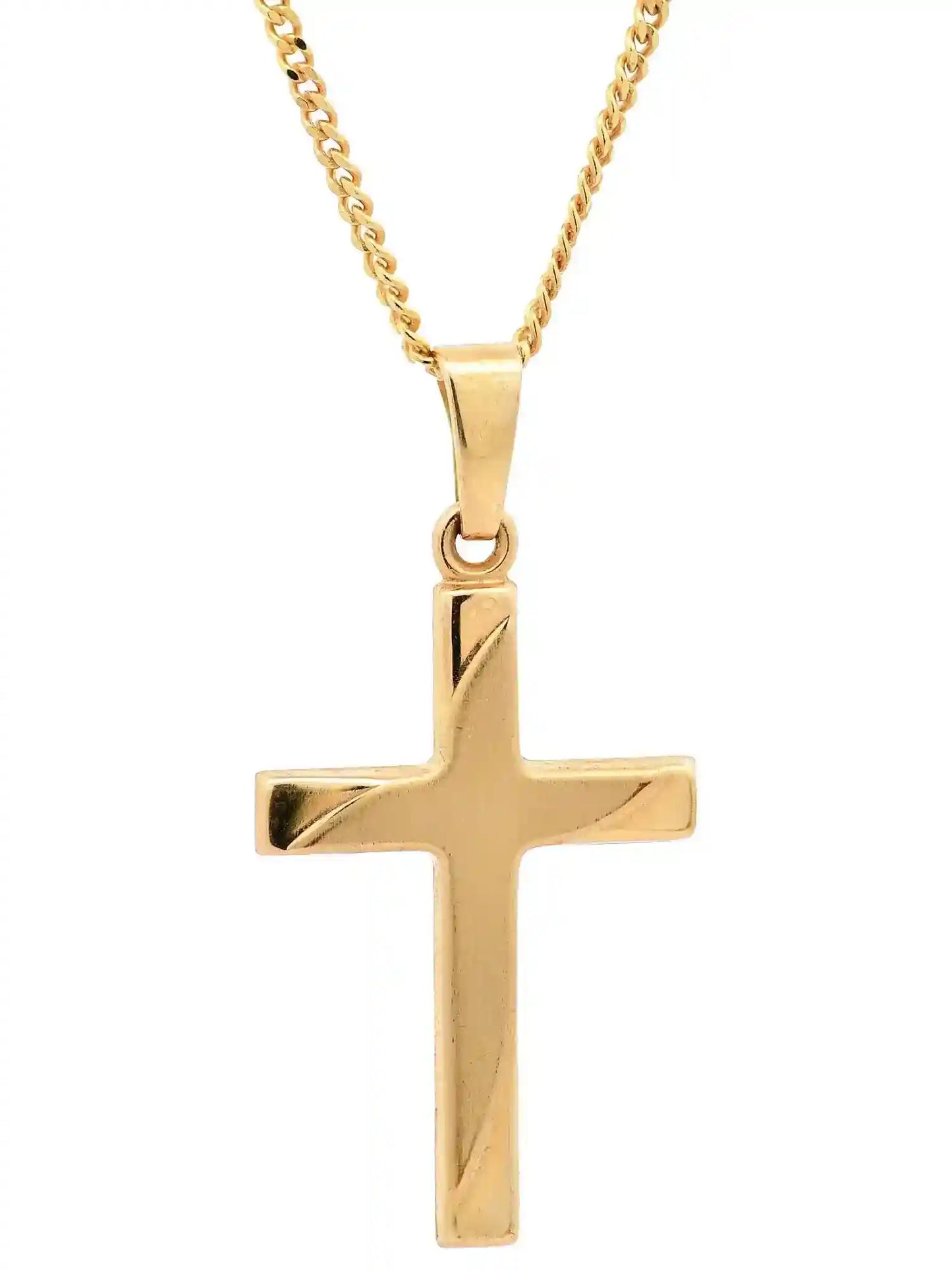 Anhänger Kreuz 333-8 Karat Gold mit vergoldeter Silberkette - Firma Holzenplotz - Silberketten-Goldketten.de 