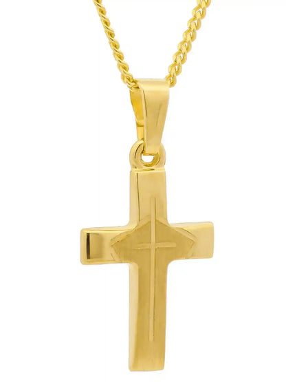 Anhänger Kreuz   333-8 Karat Gold mit vergoldeter Silberkette