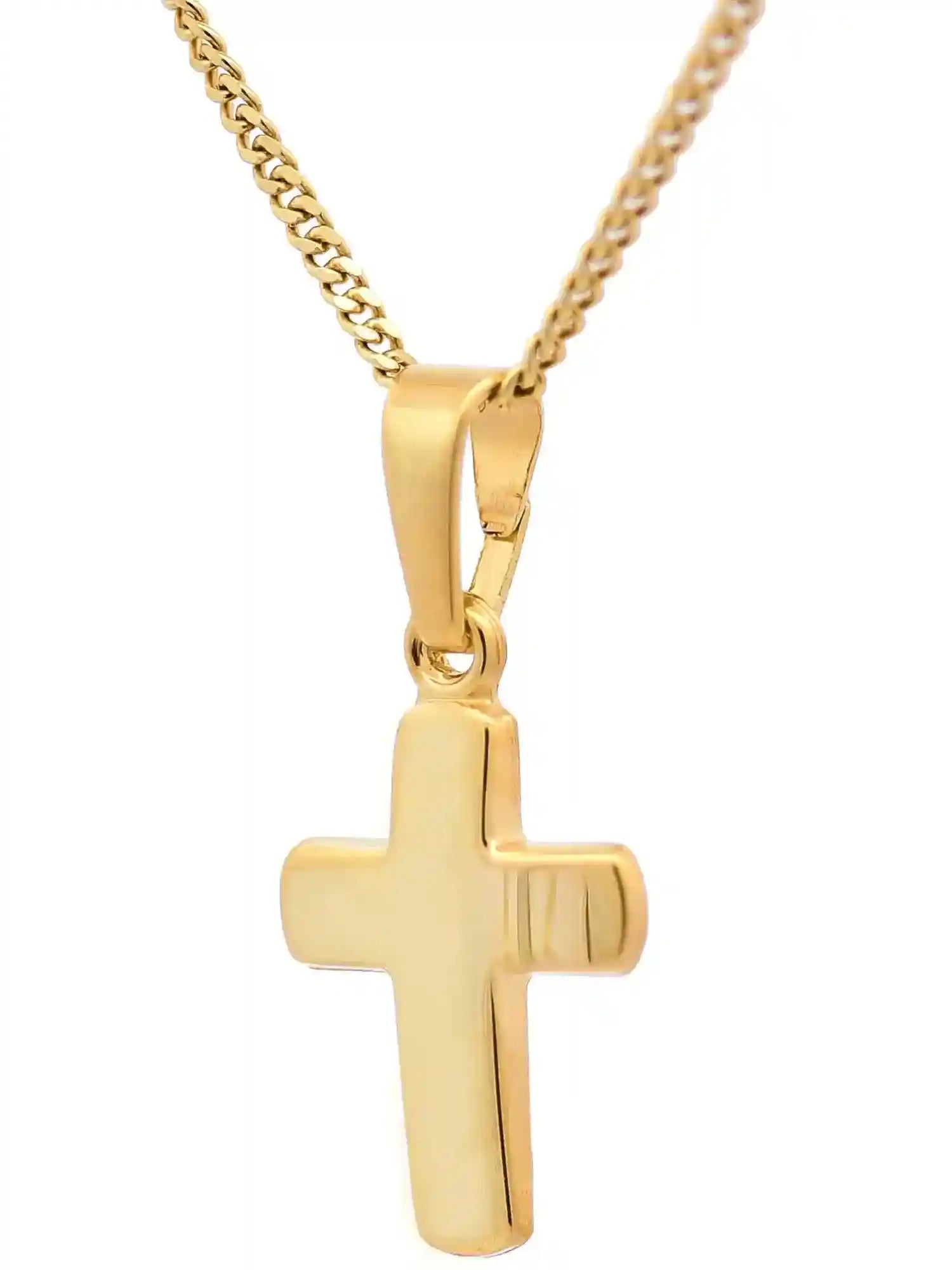 Anhänger Kreuz 333-8 Karat Gold mit vergoldeter Silberkette - Firma Holzenplotz - Silberketten-Goldketten.de 