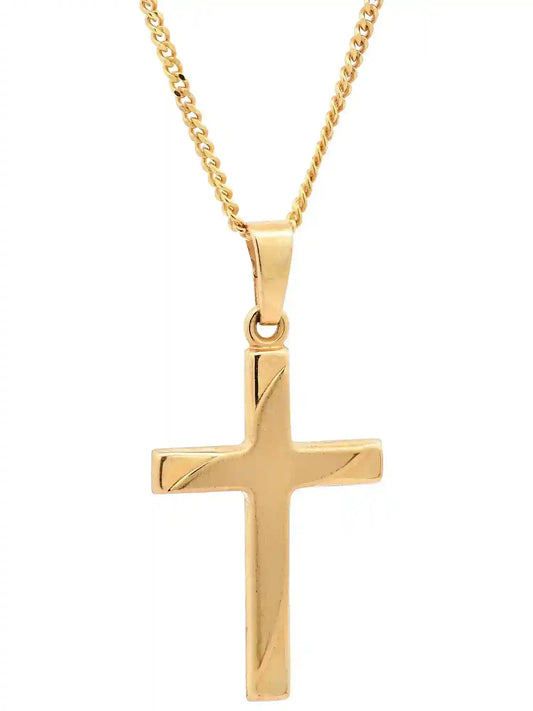 Anhänger Kreuz 333-8 Karat Gold mit vergoldeter Silberkette - Firma Holzenplotz - Silberketten-Goldketten.de 